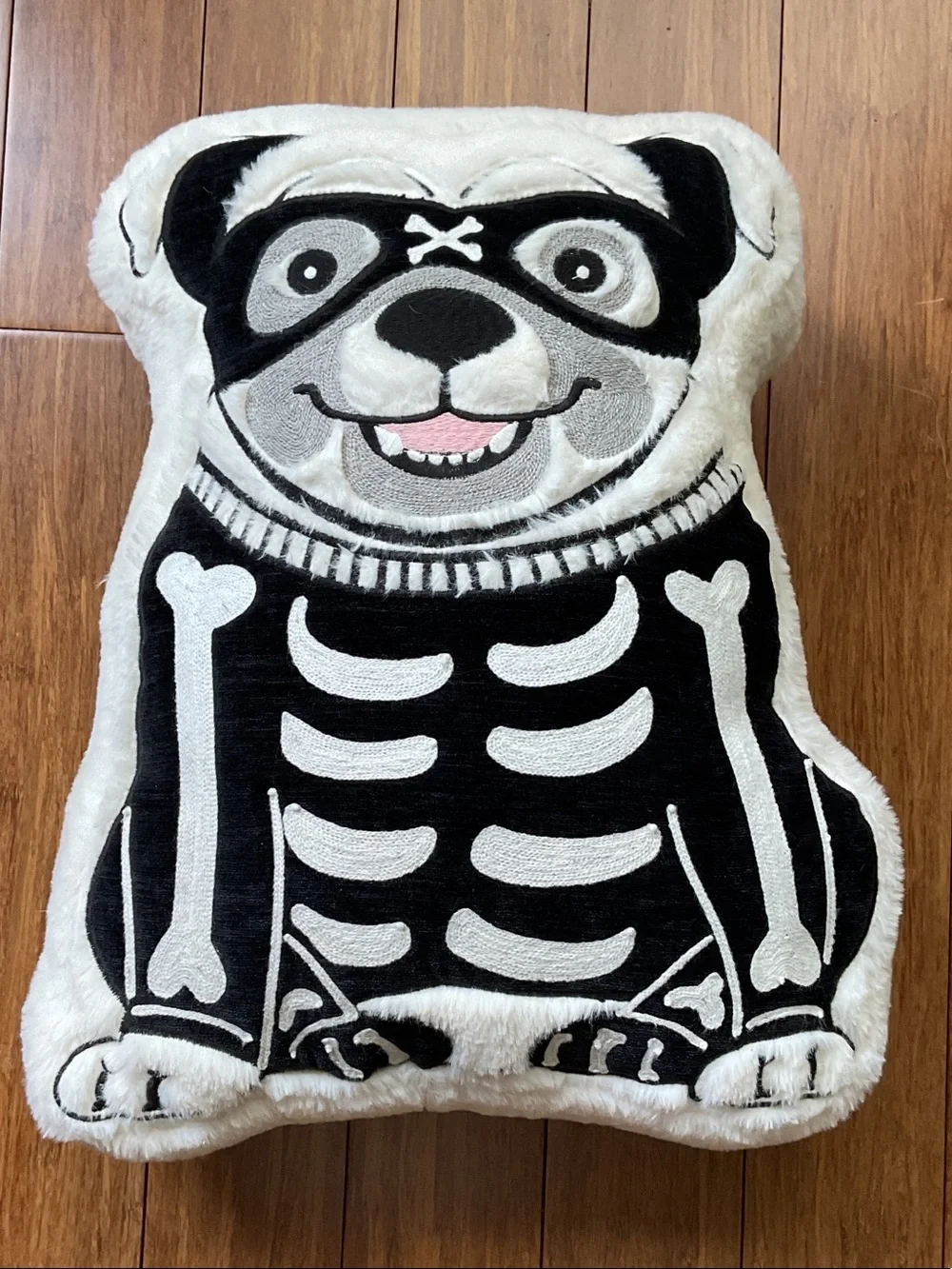 Halloween Skeleton Pug Dog Costume Throw Pillow